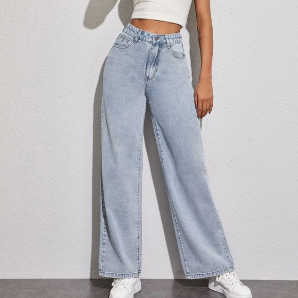 Acid Wash High-Rise Wide Leg Jeans - Picture 1 of 6